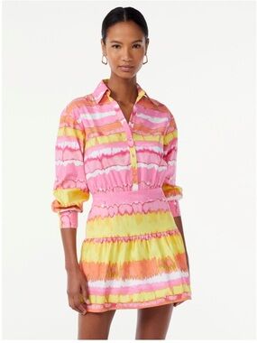 Scoop NYC Pink Yellow Tie Dye Midi Dress Medium Coastal Resort Vacation